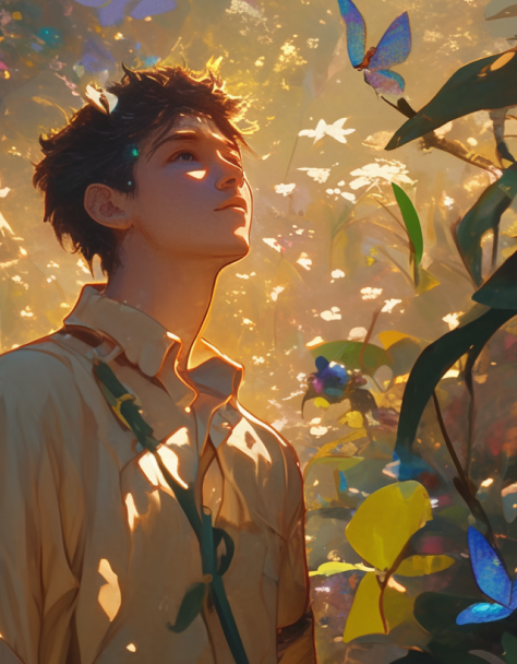 森の中にいるイラスト