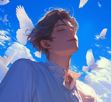 空を見上げる男性のAIイラスト